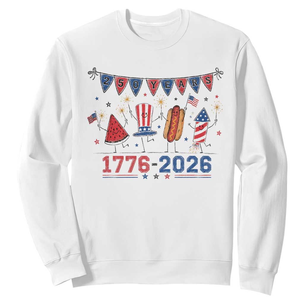 250th Anniversary USA Sweatshirt Patriotic Watermelon Hotdog Firework 250 Years American 1776 2026 250th 4th July