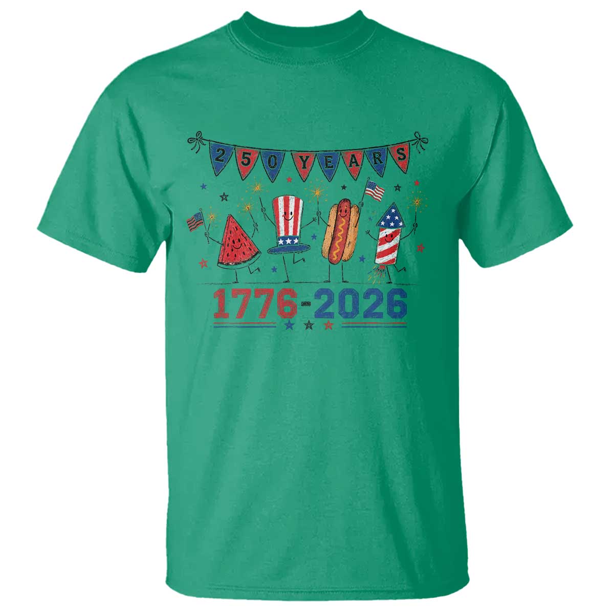 250th Anniversary USA T Shirt Patriotic Watermelon Hotdog Firework 250 Years American 1776 2026 250th 4th July