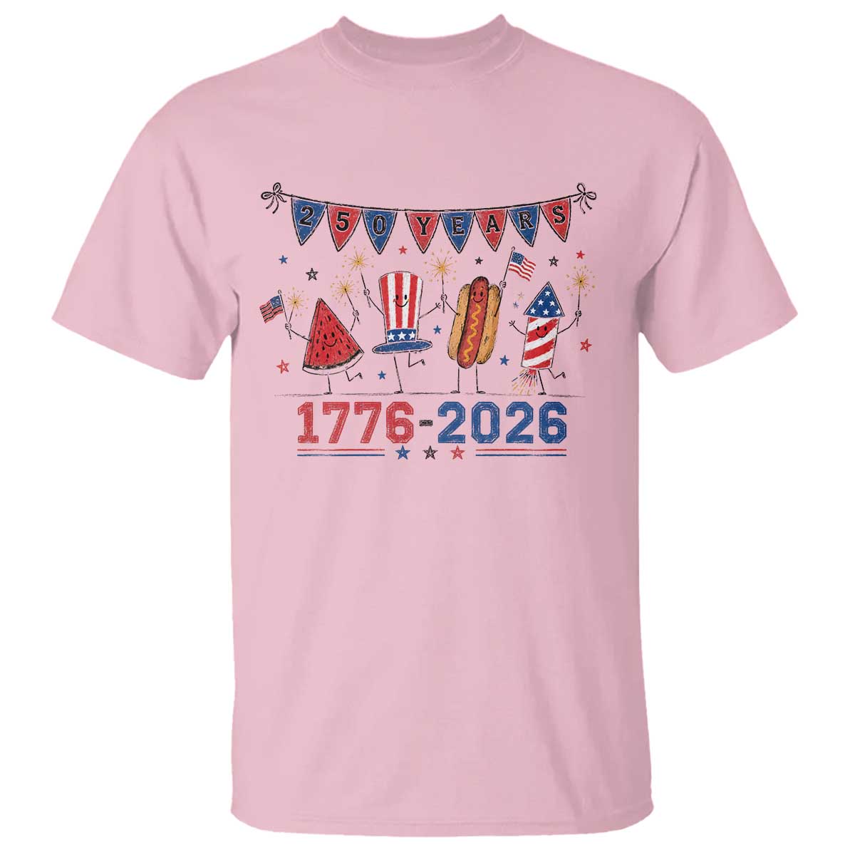 250th Anniversary USA T Shirt Patriotic Watermelon Hotdog Firework 250 Years American 1776 2026 250th 4th July