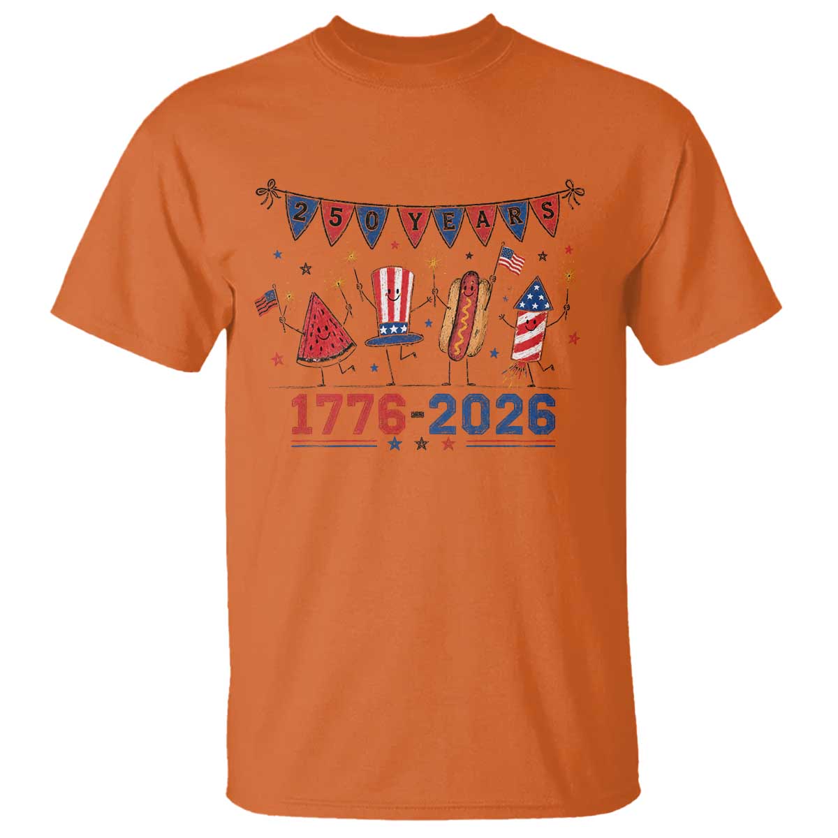 250th Anniversary USA T Shirt Patriotic Watermelon Hotdog Firework 250 Years American 1776 2026 250th 4th July