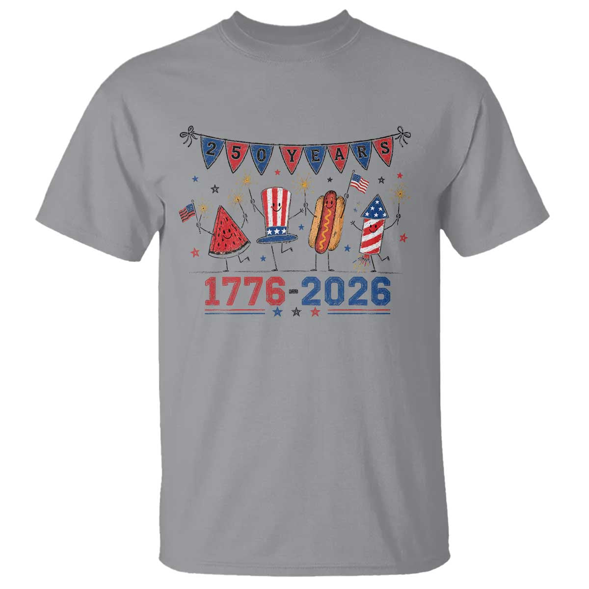 250th Anniversary USA T Shirt Patriotic Watermelon Hotdog Firework 250 Years American 1776 2026 250th 4th July