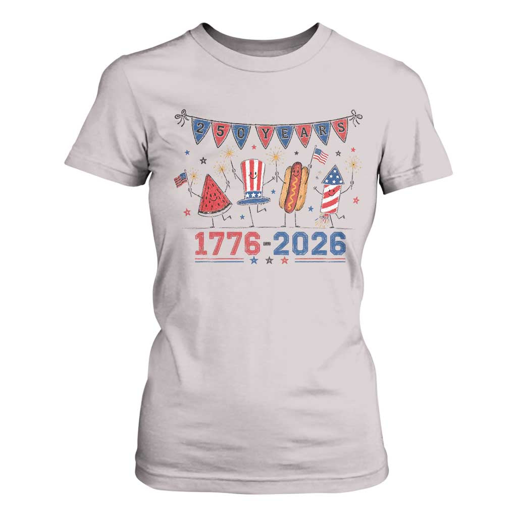 250th Anniversary USA T Shirt For Women Patriotic Watermelon Hotdog Firework 250 Years American 1776 2026 250th 4th July