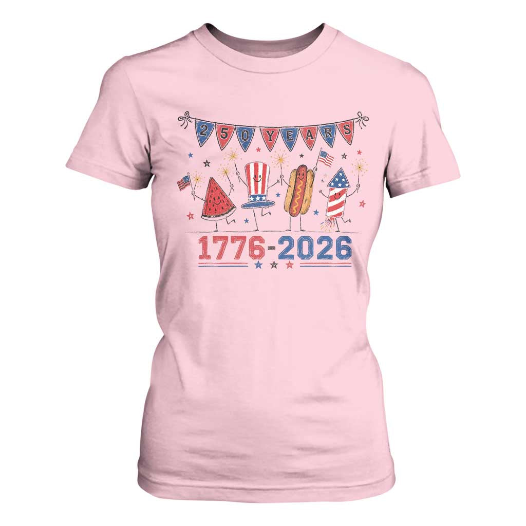 250th Anniversary USA T Shirt For Women Patriotic Watermelon Hotdog Firework 250 Years American 1776 2026 250th 4th July