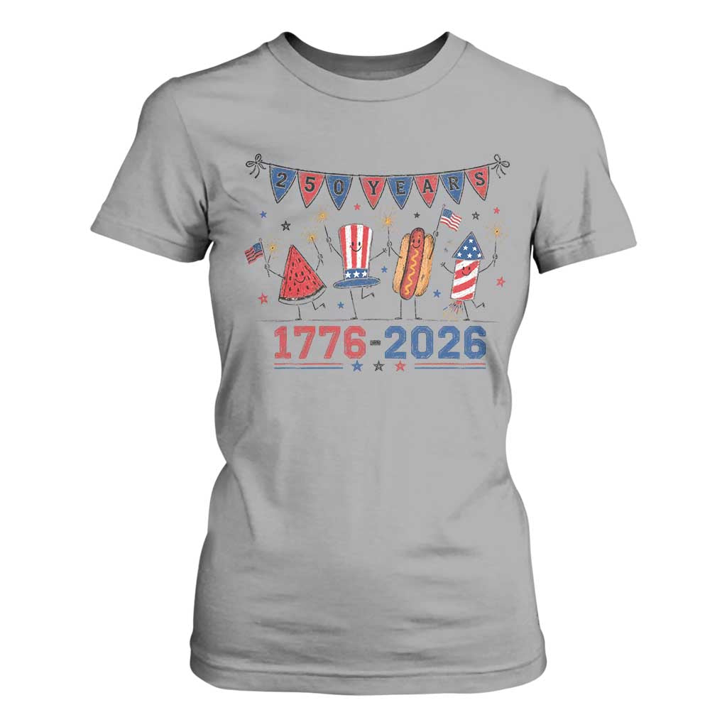 250th Anniversary USA T Shirt For Women Patriotic Watermelon Hotdog Firework 250 Years American 1776 2026 250th 4th July