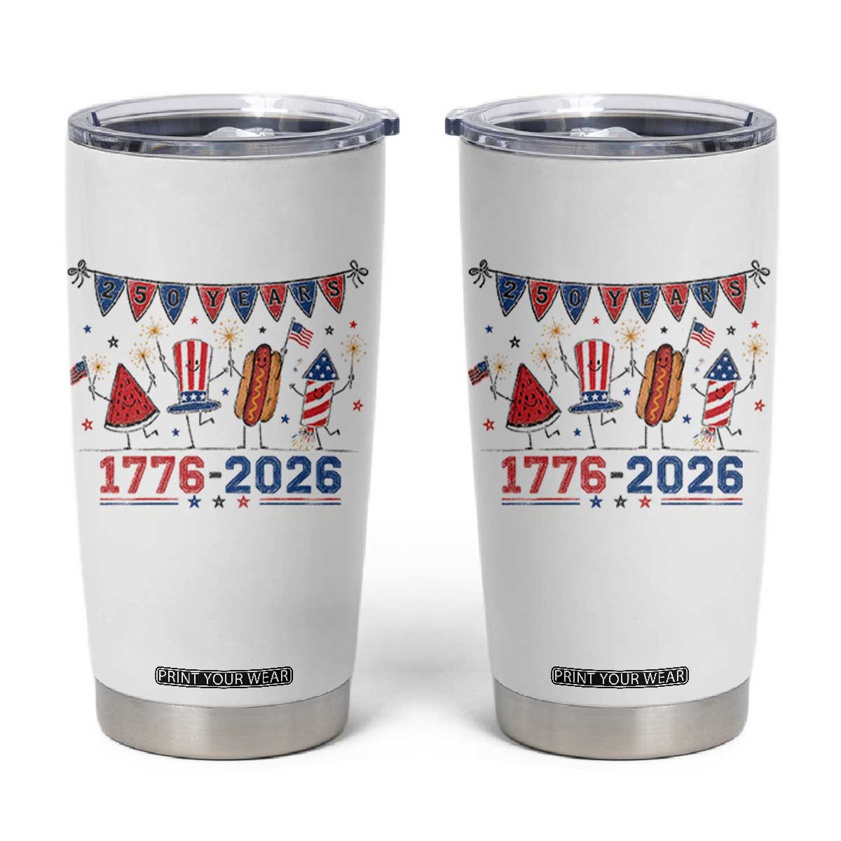 250th Anniversary USA Tumbler Cup Patriotic Watermelon Hotdog Firework 250 Years American 1776 2026 250th 4th July