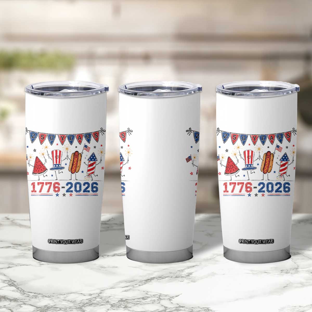 250th Anniversary USA Tumbler Cup Patriotic Watermelon Hotdog Firework 250 Years American 1776 2026 250th 4th July