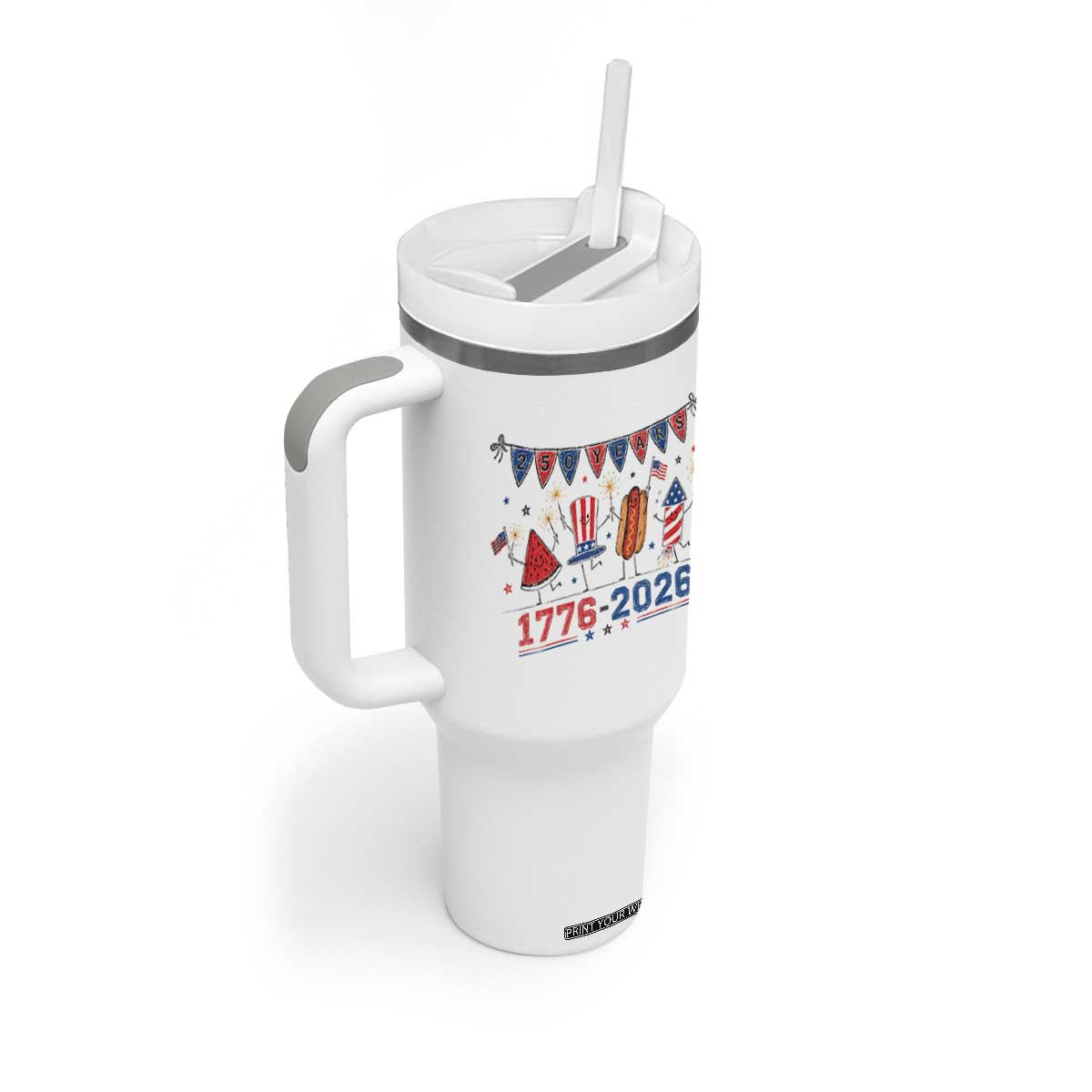 250th Anniversary USA Tumbler With Handle Patriotic Watermelon Hotdog Firework 250 Years American 1776 2026 250th 4th July
