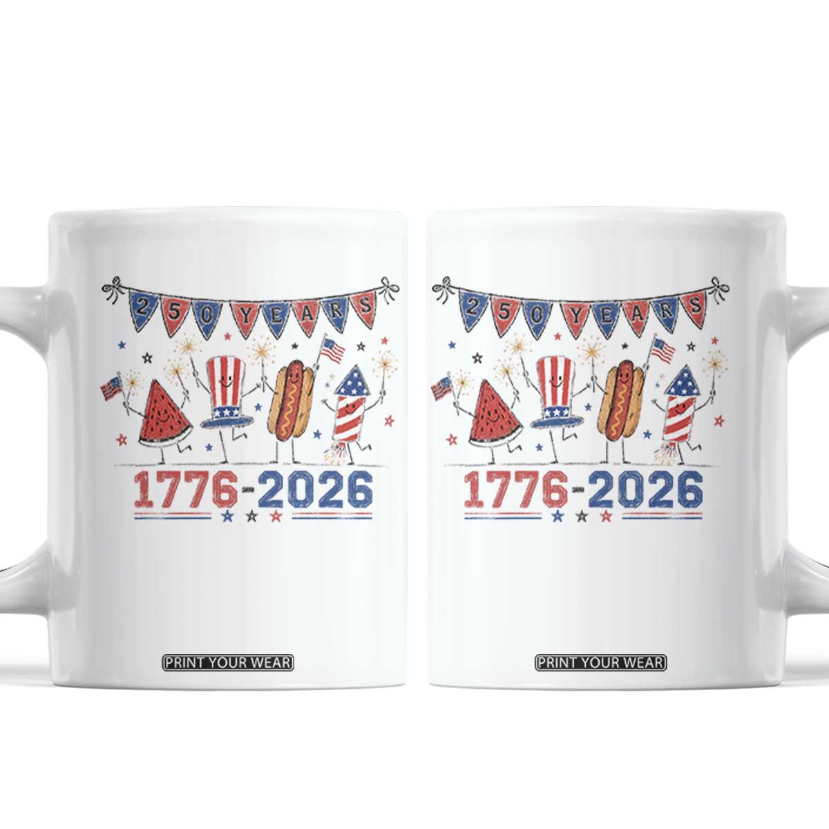250th Anniversary USA Coffee Mug Patriotic Watermelon Hotdog Firework 250 Years American 1776 2026 250th 4th July