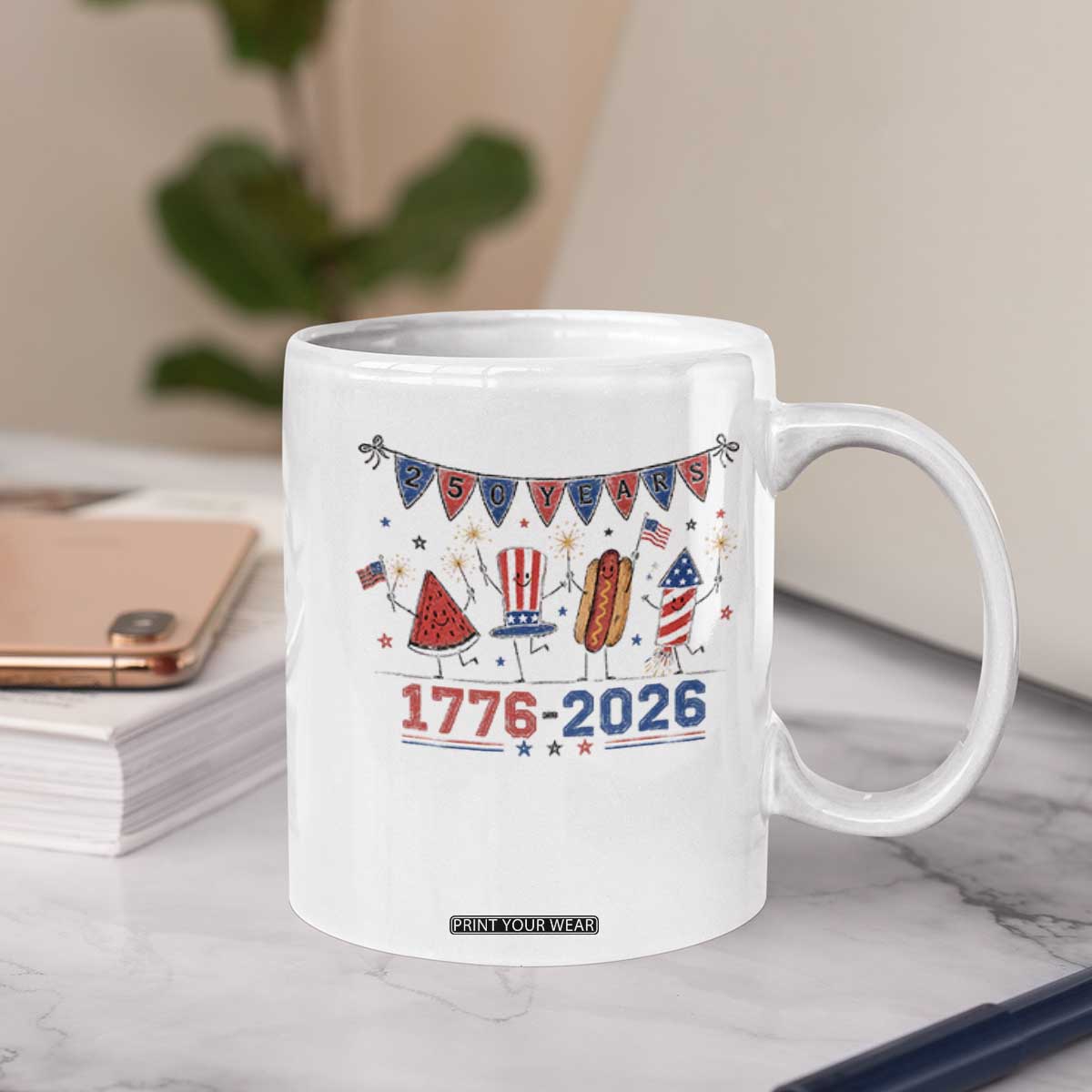 250th Anniversary USA Coffee Mug Patriotic Watermelon Hotdog Firework 250 Years American 1776 2026 250th 4th July
