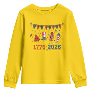 250th Anniversary USA Youth Sweatshirt Patriotic Watermelon Hotdog Firework 250 Years American 1776 2026 250th 4th July