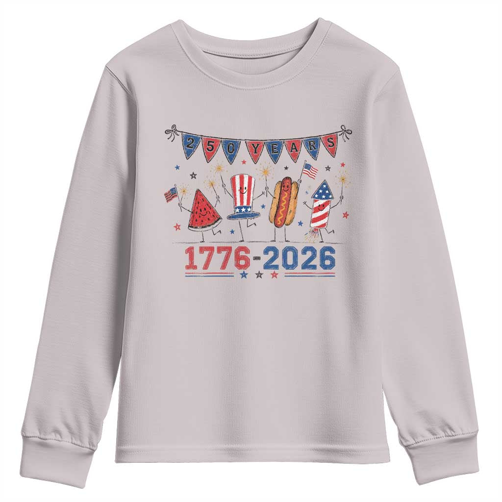 250th Anniversary USA Youth Sweatshirt Patriotic Watermelon Hotdog Firework 250 Years American 1776 2026 250th 4th July
