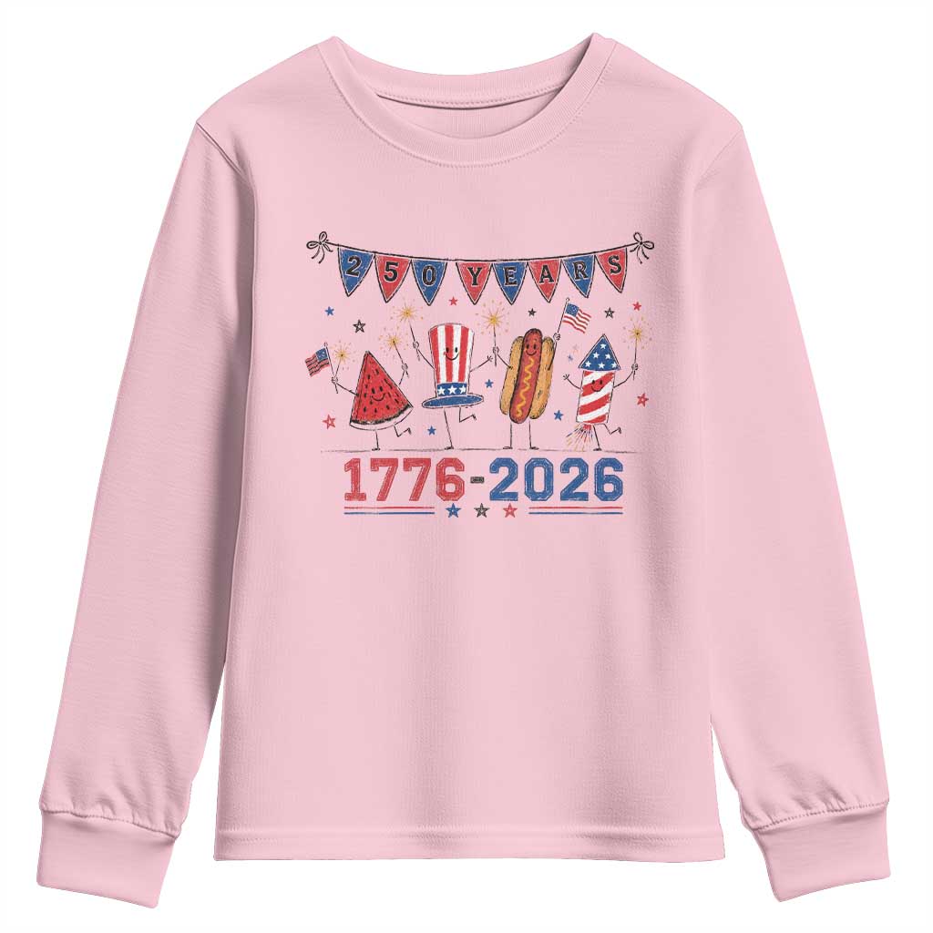 250th Anniversary USA Youth Sweatshirt Patriotic Watermelon Hotdog Firework 250 Years American 1776 2026 250th 4th July