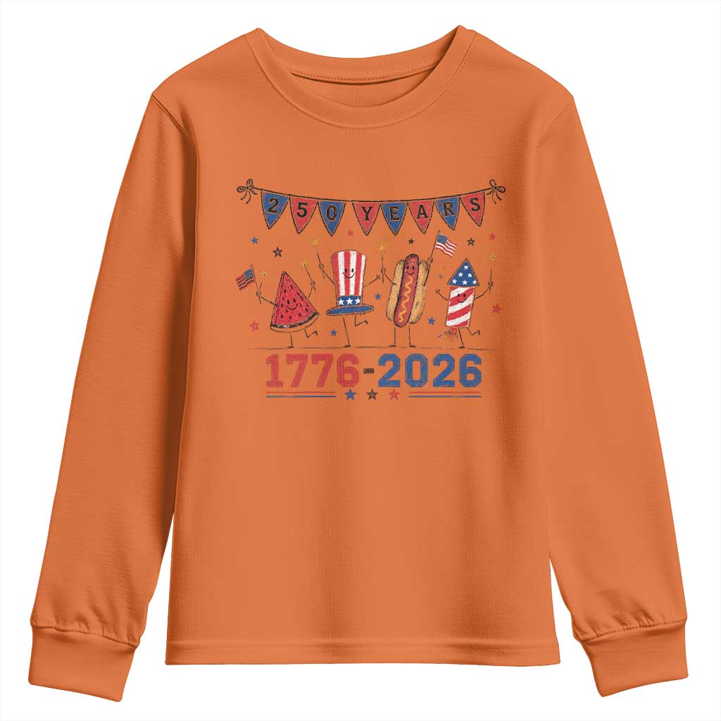 250th Anniversary USA Youth Sweatshirt Patriotic Watermelon Hotdog Firework 250 Years American 1776 2026 250th 4th July