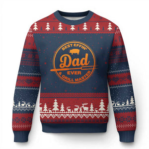 Best Effin Dad Ever And Grill Master Ugly Christmas Sweater Funny Grilling BBQ Sarcastic