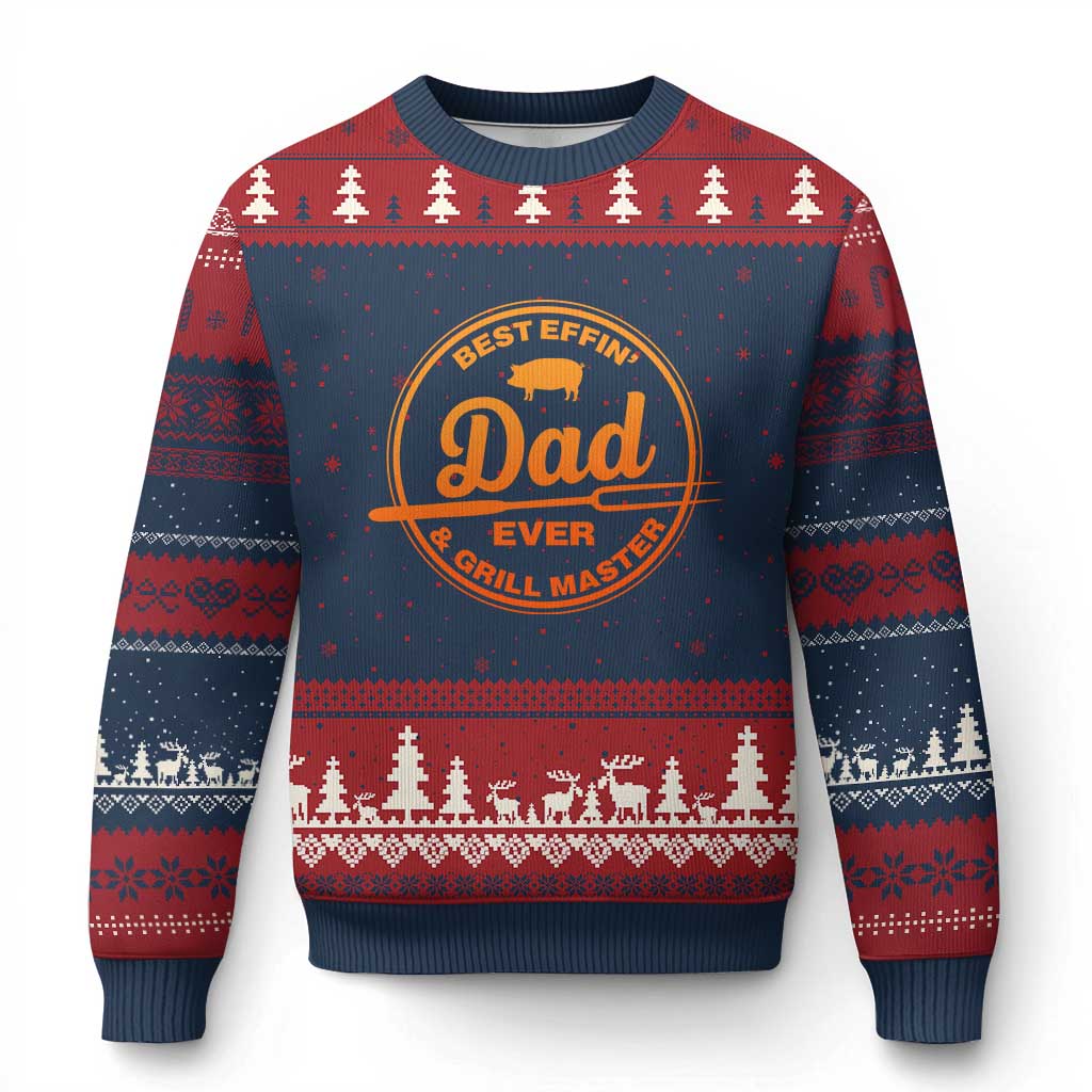 Best Effin Dad Ever And Grill Master Ugly Christmas Sweater Funny Grilling BBQ Sarcastic TS10 Navy Red Print Your Wear