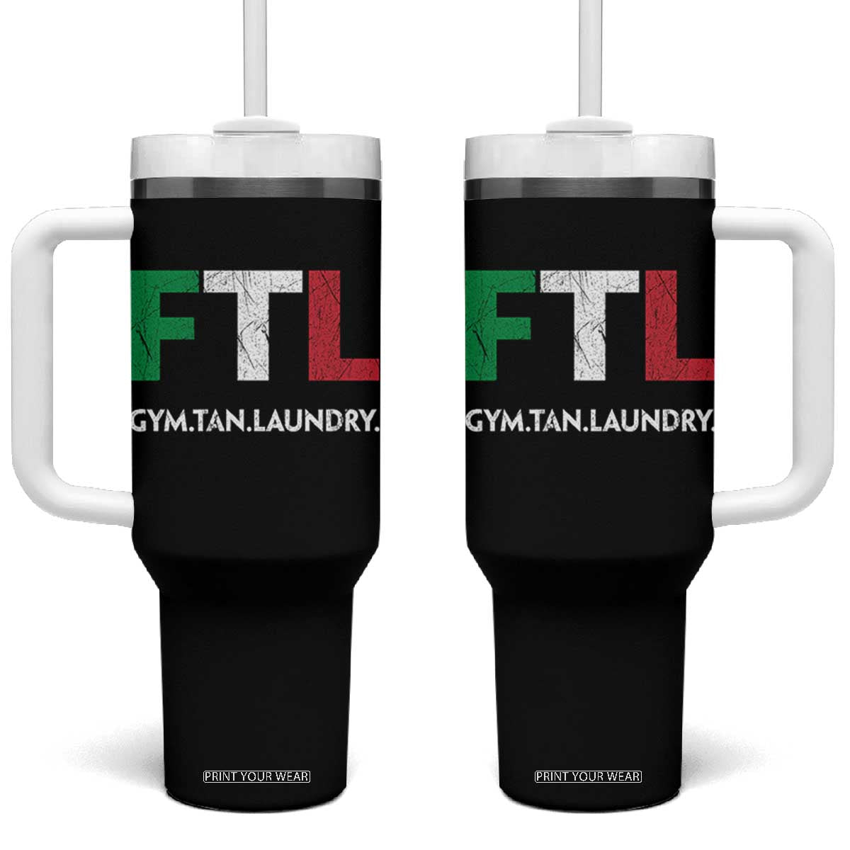 Gym Tan Laundry GTL Italian Flag Tumbler With Handle TS10 One Size: 40 oz Black Print Your Wear