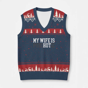 Funny Husband V-Neck Knit Sweater Vest My Wife Is Psychotic Humor Sarcasm TS10 Navy Red Print Your Wear