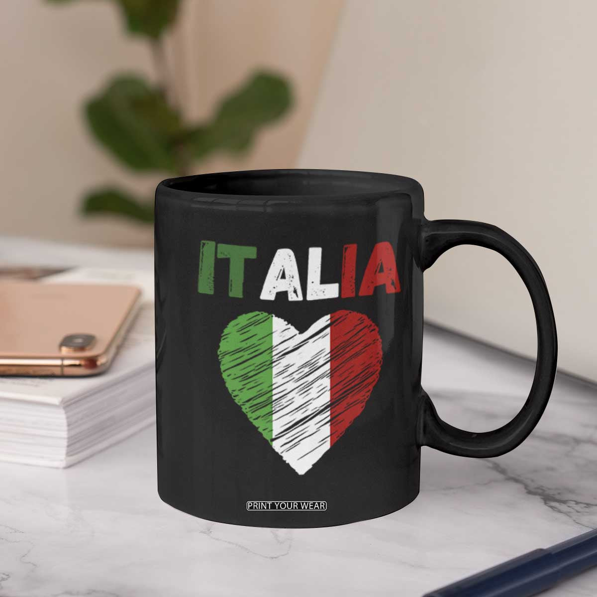 Italian Flag Heart Coffee Mug Retro Vintage Italia Graphic