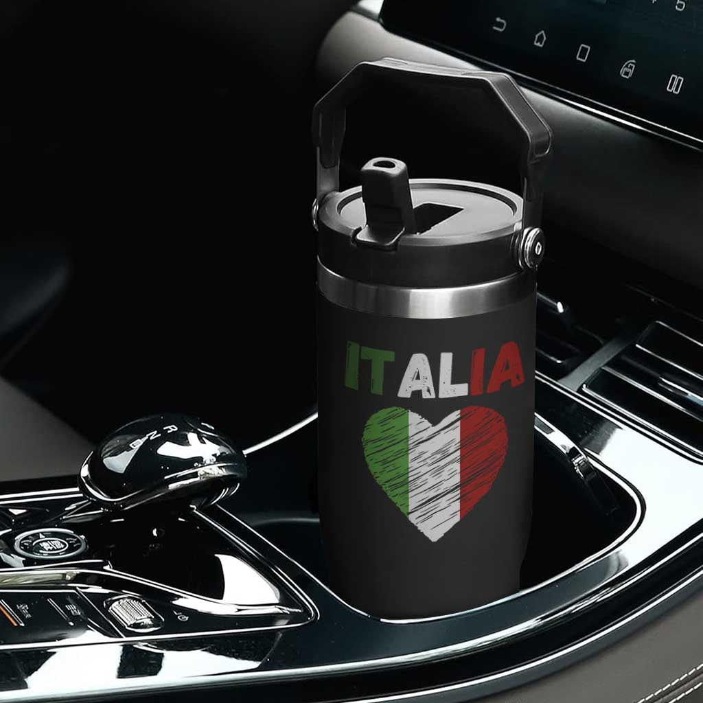 Italian Flag Heart Flip Straw Tumbler Retro Vintage Italia Graphic