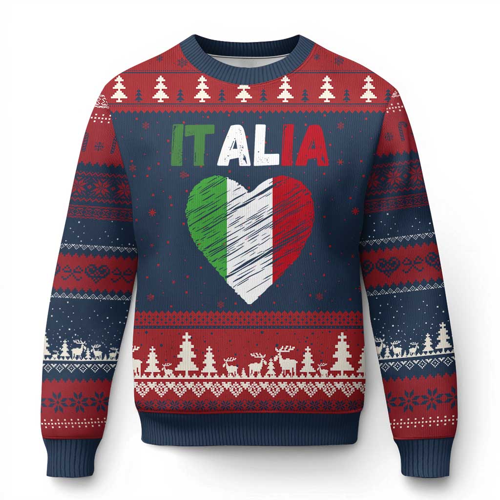 Italian Flag Heart Ugly Christmas Sweater Retro Vintage Italia Graphic