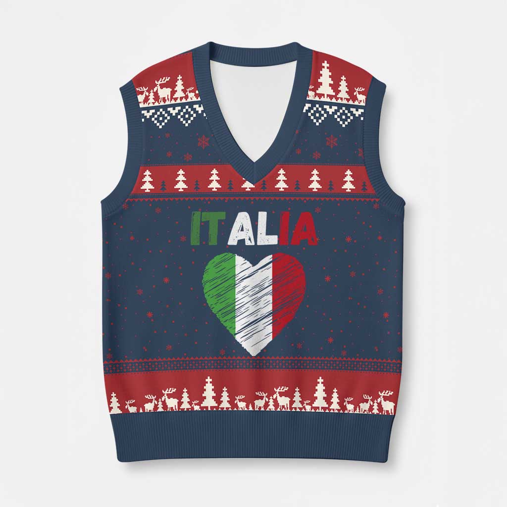 Italian Flag Heart V-Neck Knit Sweater Vest Retro Vintage Italia Graphic