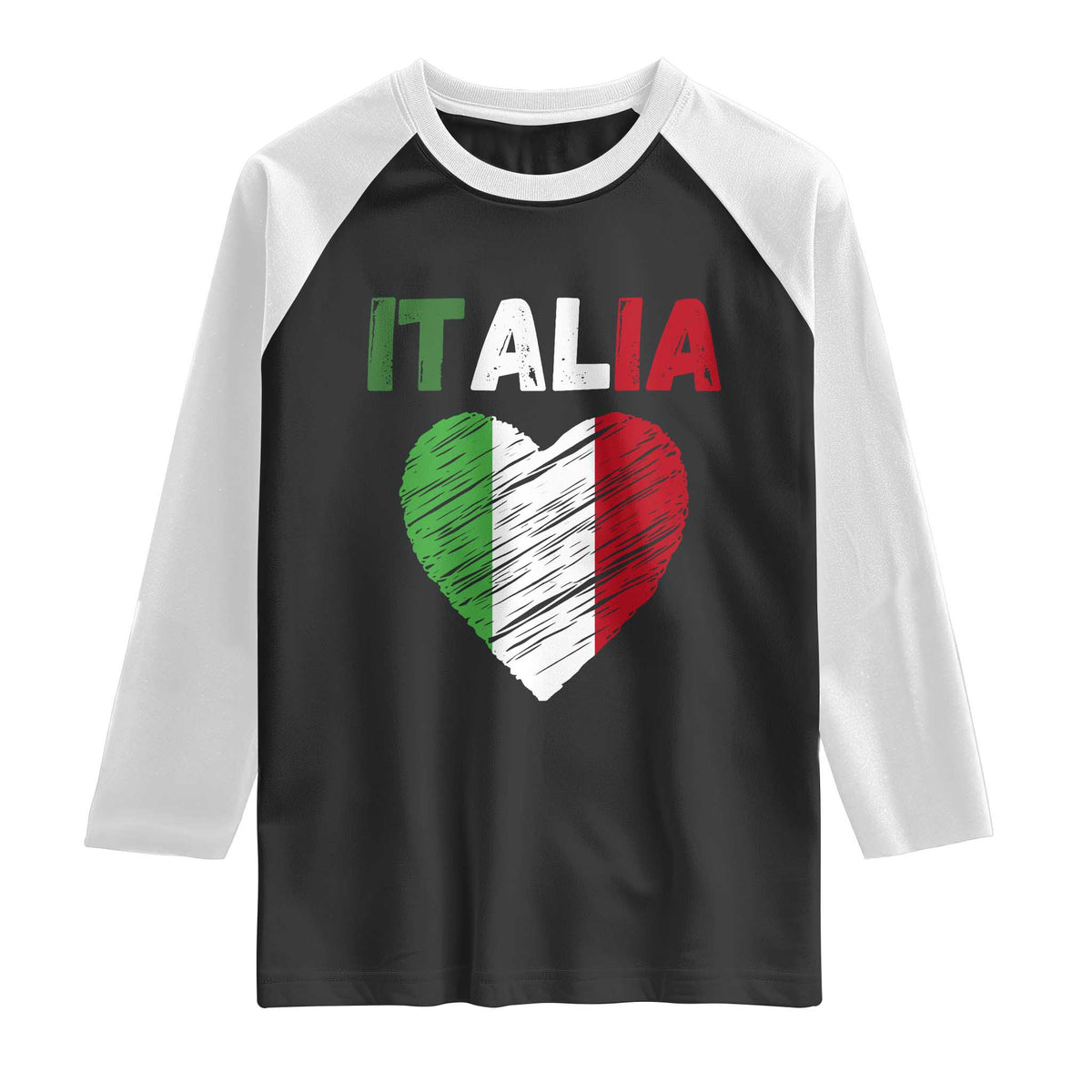 Italian Flag Heart Raglan Shirt Retro Vintage Italia Graphic