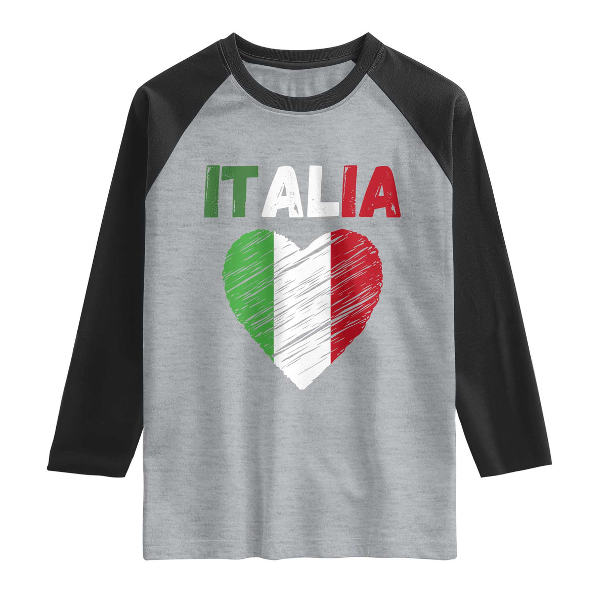 Italian Flag Heart Raglan Shirt Retro Vintage Italia Graphic