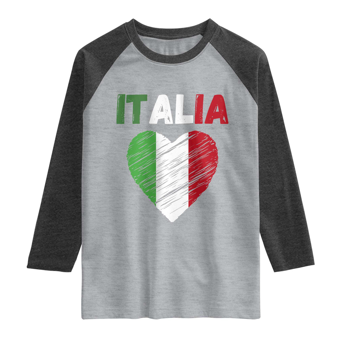 Italian Flag Heart Raglan Shirt Retro Vintage Italia Graphic