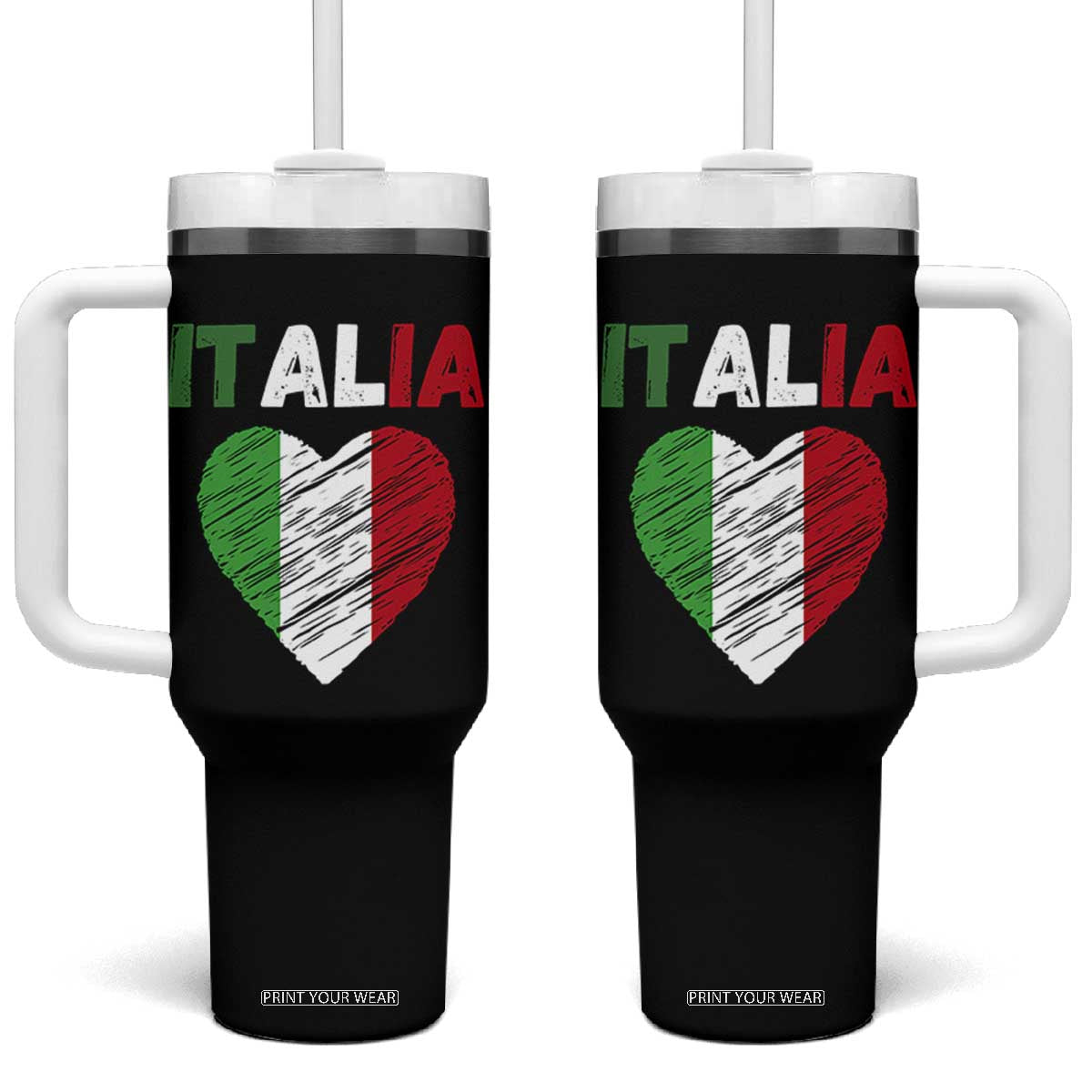 Italian Flag Heart Tumbler With Handle Retro Vintage Italia Graphic TS10 One Size: 40 oz Black Print Your Wear