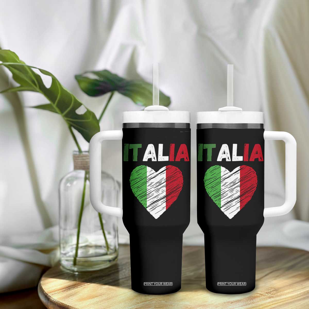 Italian Flag Heart Tumbler With Handle Retro Vintage Italia Graphic