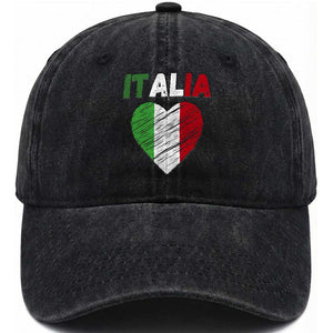 Italian Flag Heart Washed Cotton Baseball Cap Retro Vintage Italia Graphic