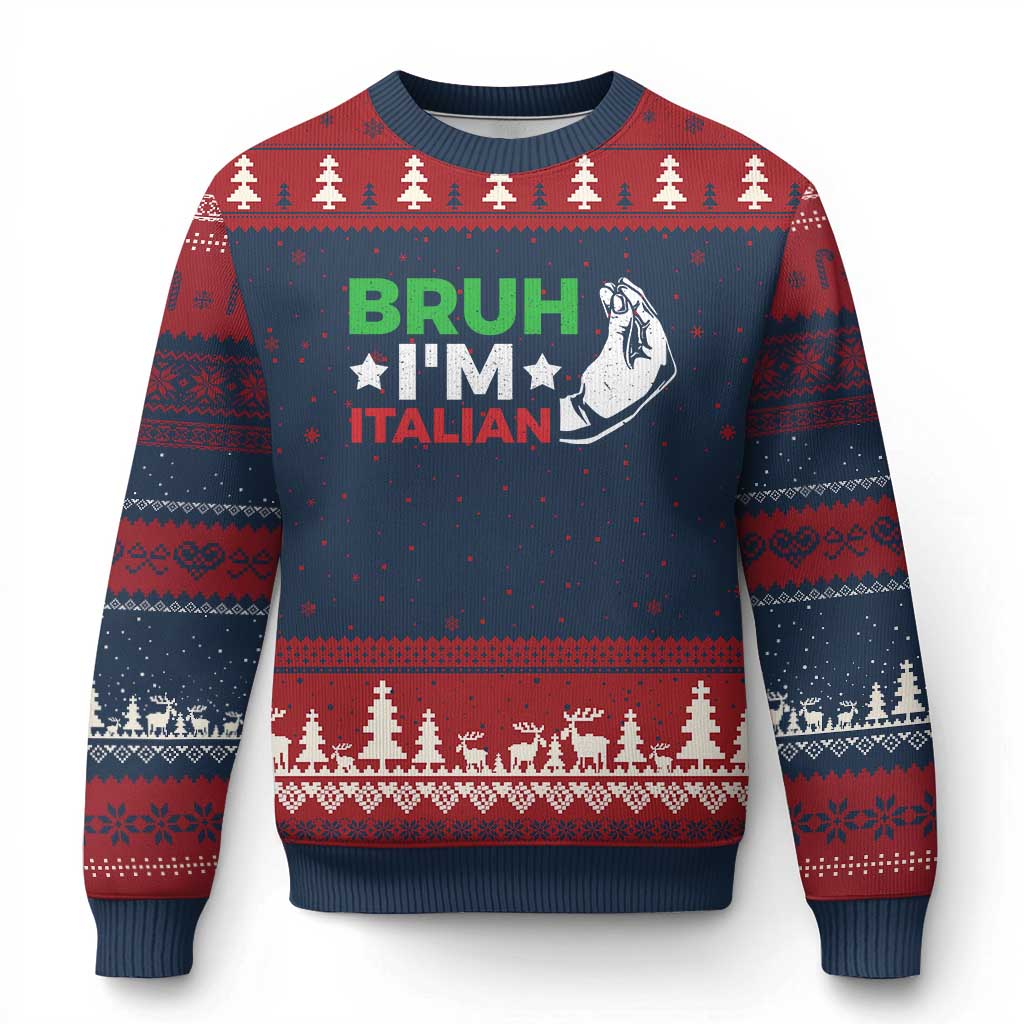Bruh Im Italian Ugly Christmas Sweater Italy Flag Italian Festival Funny Italian TS10 Navy Red Print Your Wear