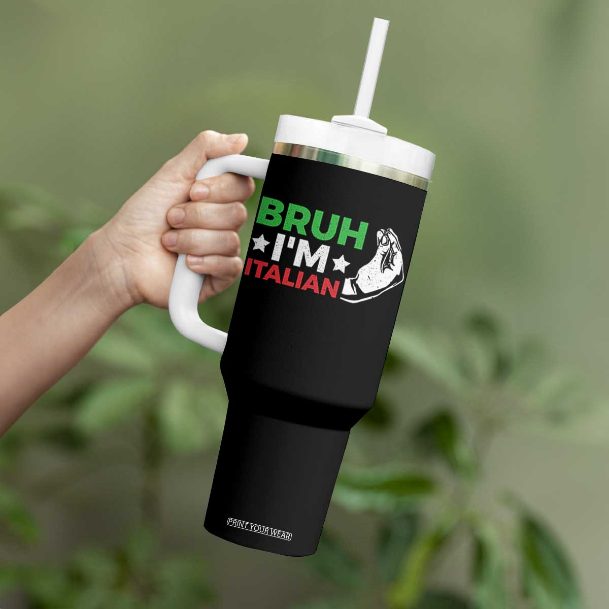 Bruh Im Italian Tumbler With Handle Italy Flag Italian Festival Funny Italian TS10 Print Your Wear