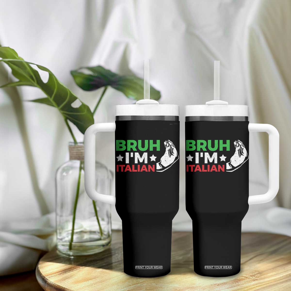 Bruh Im Italian Tumbler With Handle Italy Flag Italian Festival Funny Italian TS10 Print Your Wear
