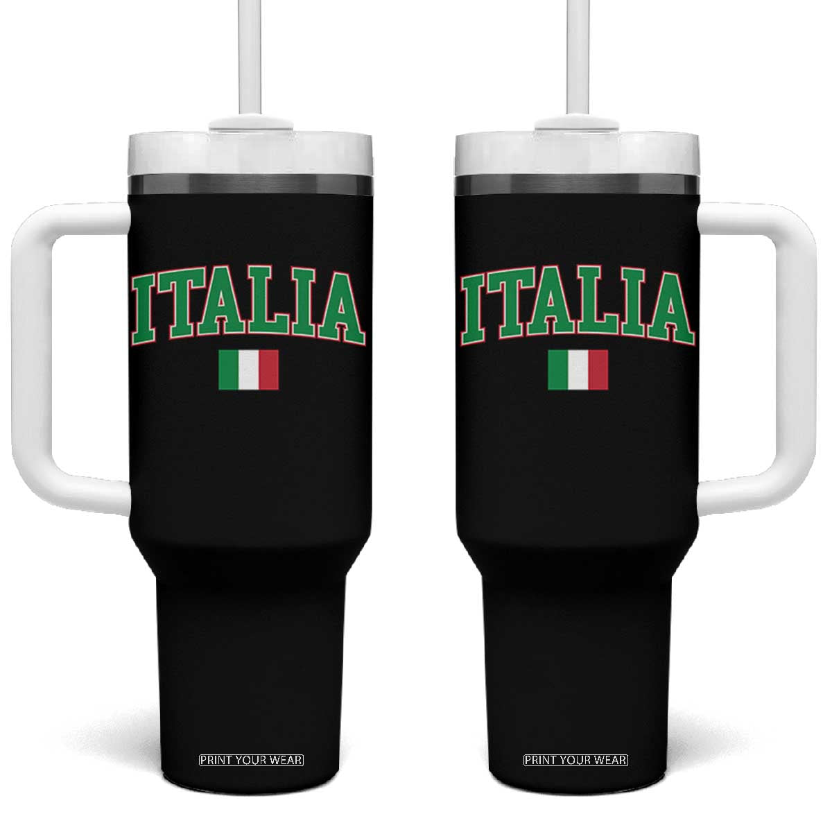 Vintage Italia Tumbler With Handle Print Retro Varsity Italian Apparel TS10 One Size: 40 oz Black Print Your Wear