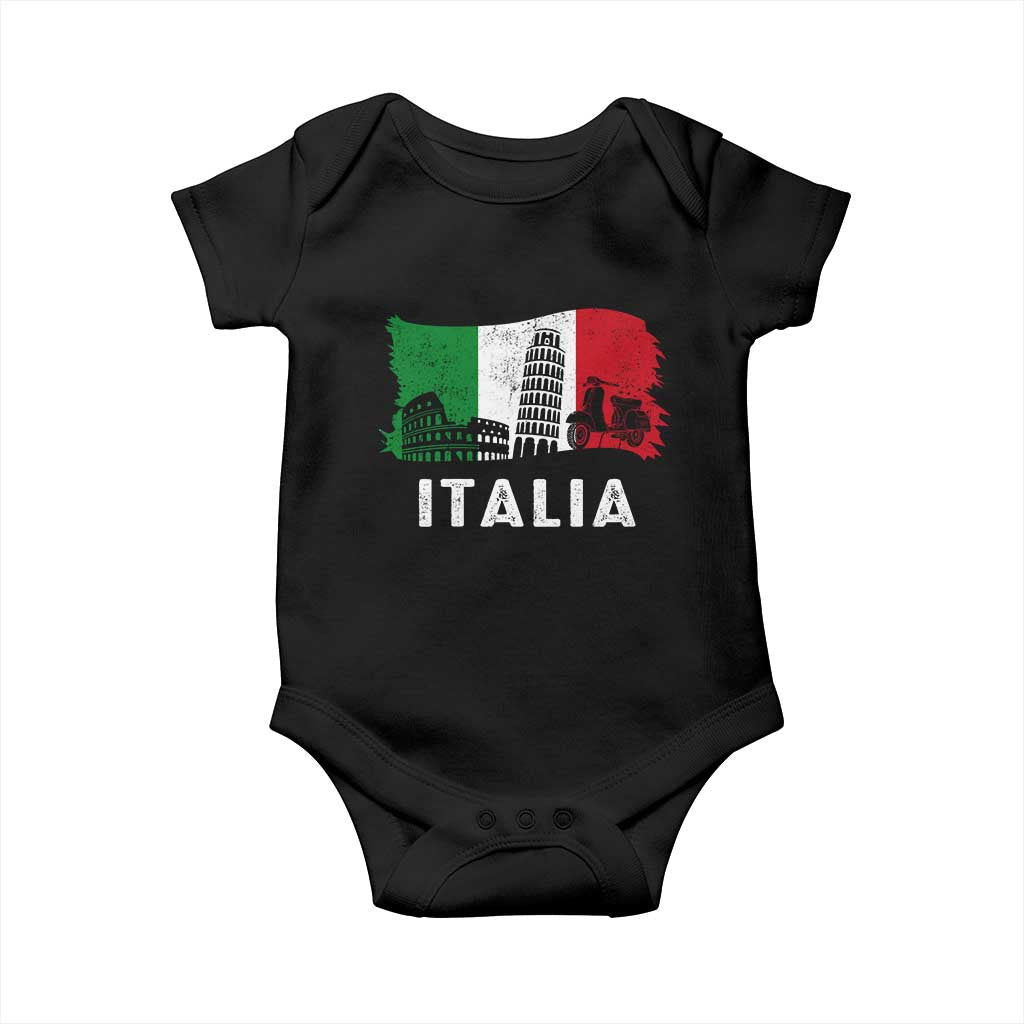 Italian Flag Baby Onesie Distressed Style Pisa Tower Colosseum Classic Scooter TS10 Black Print Your Wear