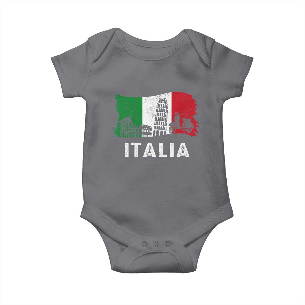 Italian Flag Baby Onesie Distressed Style Pisa Tower Colosseum Classic Scooter TS10 Charcoal Print Your Wear