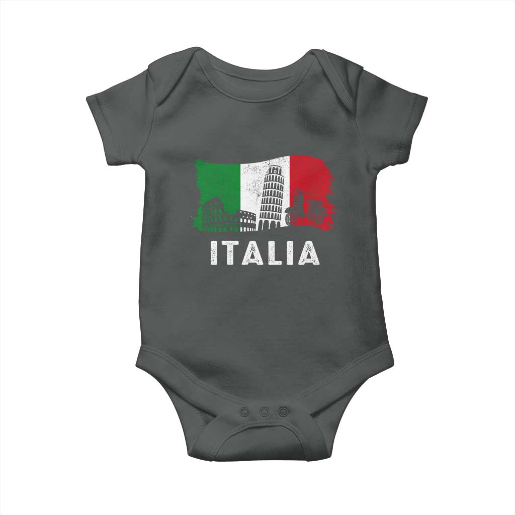 Italian Flag Baby Onesie Distressed Style Pisa Tower Colosseum Classic Scooter TS10 Dark Heather Print Your Wear