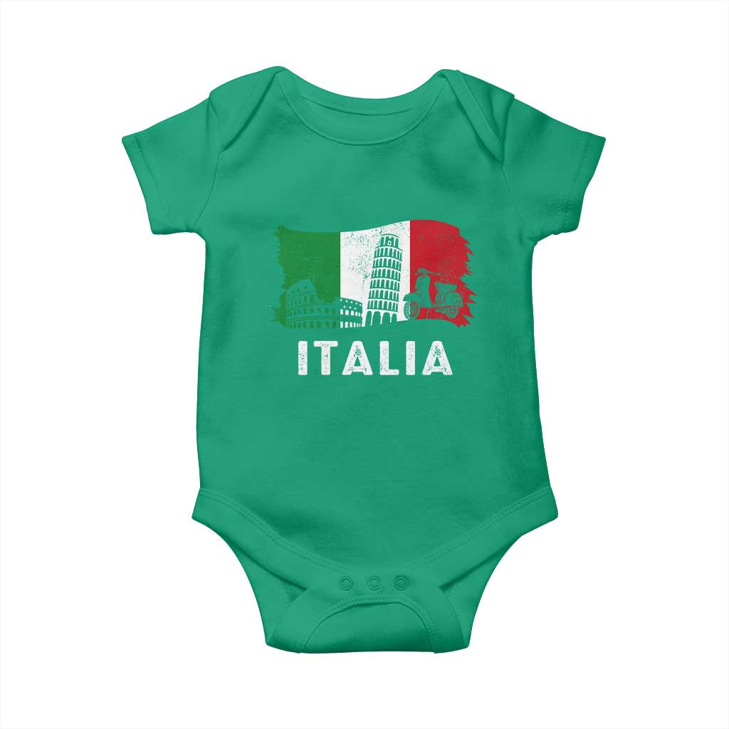 Italian Flag Baby Onesie Distressed Style Pisa Tower Colosseum Classic Scooter TS10 Irish Green Print Your Wear