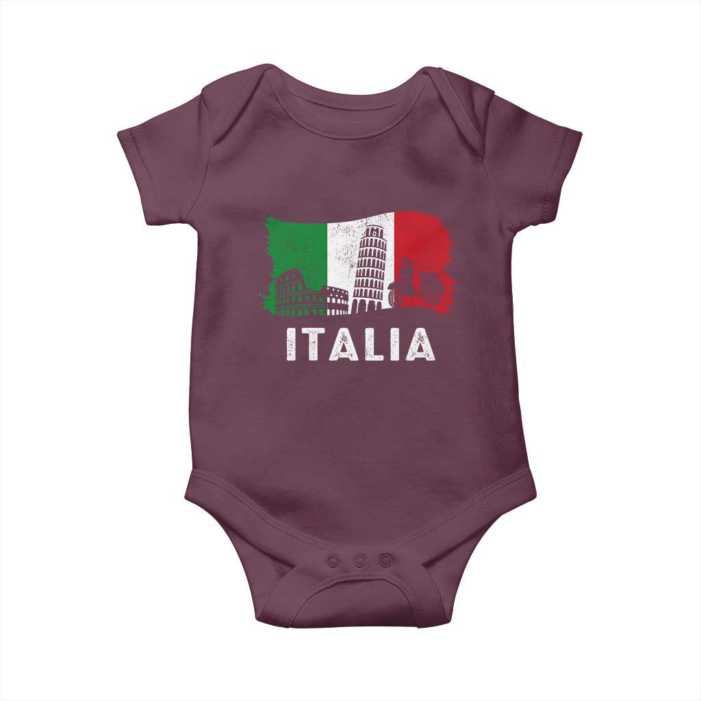 Italian Flag Baby Onesie Distressed Style Pisa Tower Colosseum Classic Scooter TS10 Maroon Print Your Wear