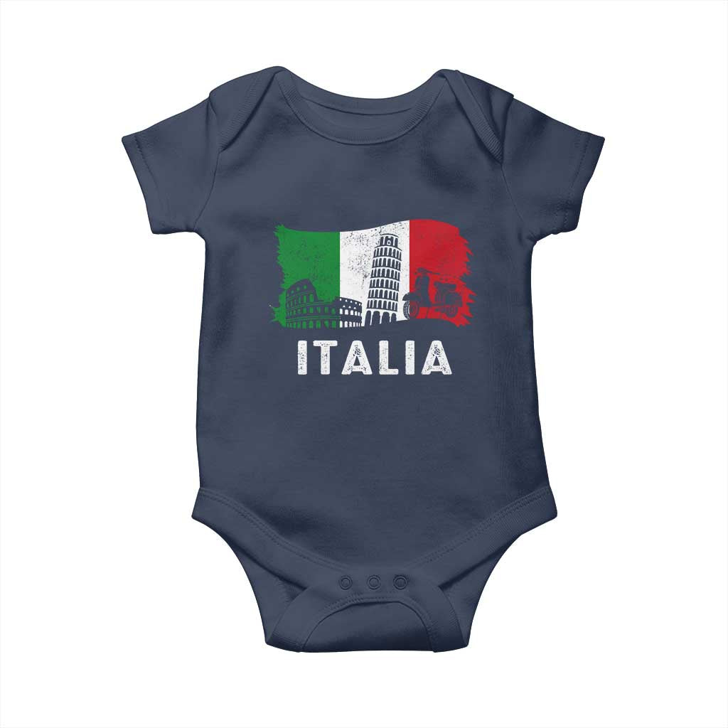 Italian Flag Baby Onesie Distressed Style Pisa Tower Colosseum Classic Scooter TS10 Navy Print Your Wear