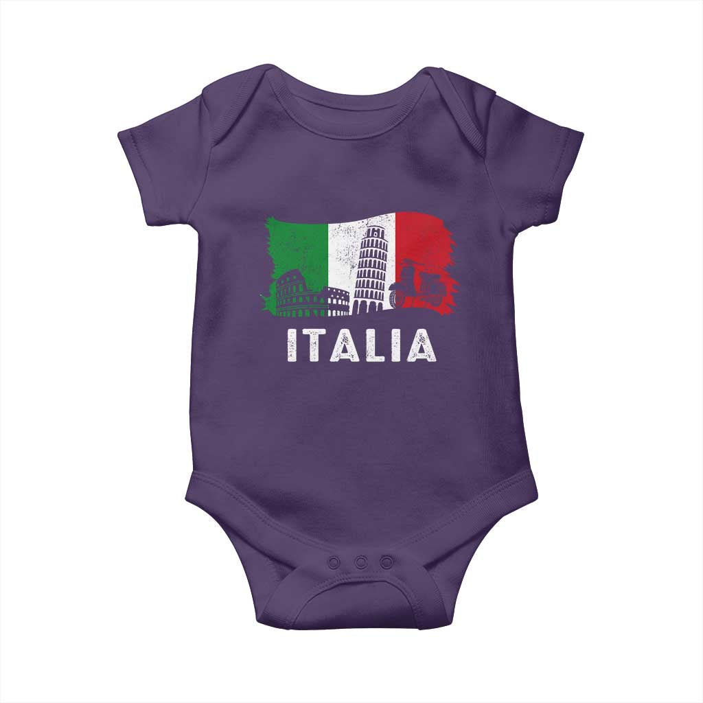 Italian Flag Baby Onesie Distressed Style Pisa Tower Colosseum Classic Scooter TS10 Purple Print Your Wear