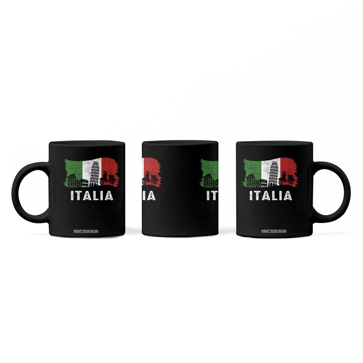 Italian Flag Coffee Mug Distressed Style Pisa Tower Colosseum Classic Scooter TS10 Print Your Wear