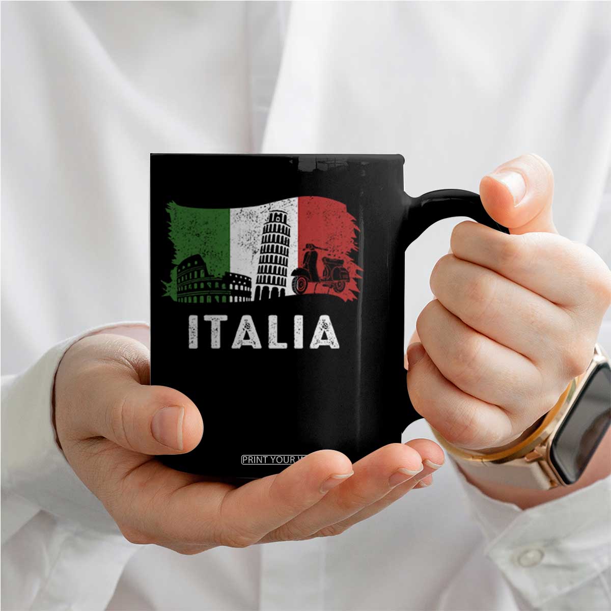 Italian Flag Coffee Mug Distressed Style Pisa Tower Colosseum Classic Scooter TS10 Print Your Wear