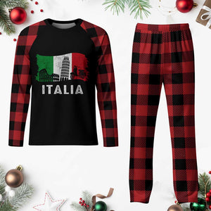 Italian Flag Plaid Pajama Set Distressed Style Pisa Tower Colosseum Classic Scooter TS10 Buffalo Plaid Print Your Wear