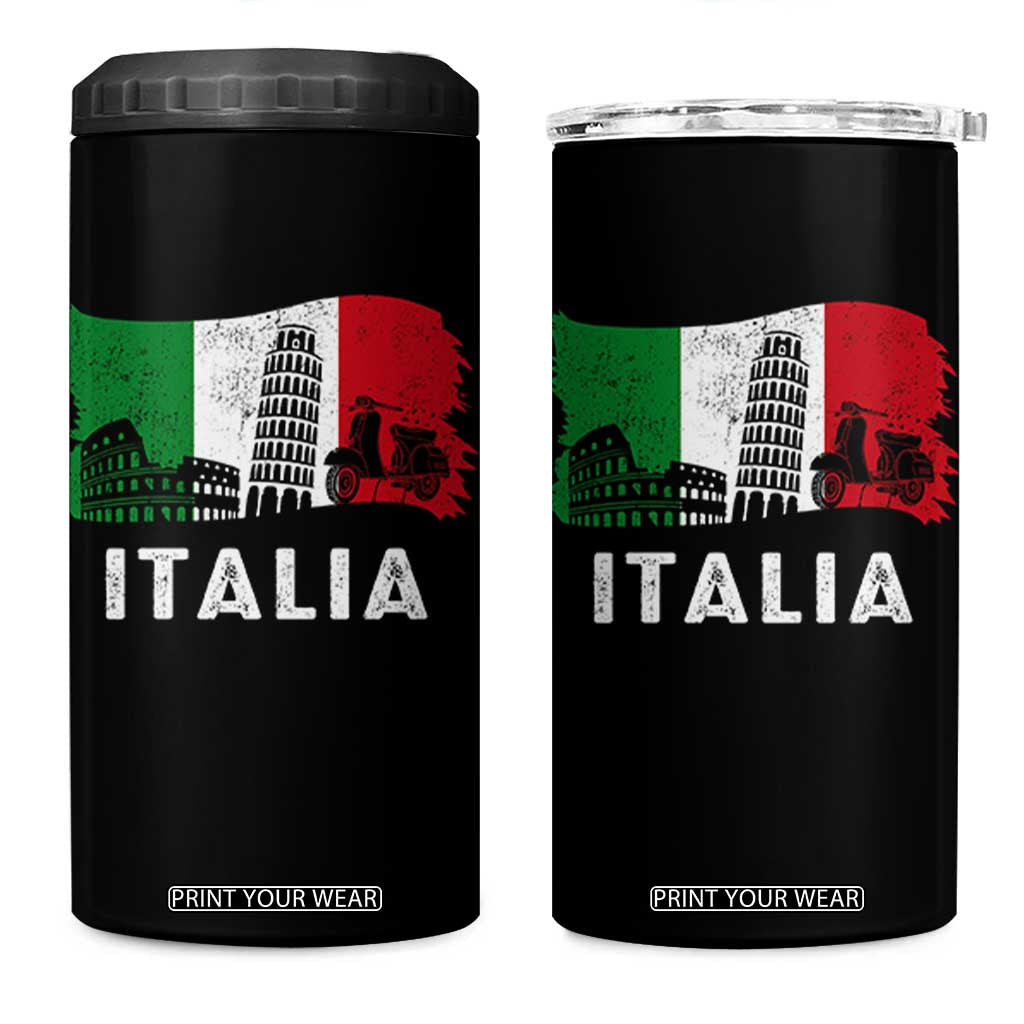 Italian Flag 4 in 1 Can Cooler Tumbler Distressed Style Pisa Tower Colosseum Classic Scooter TS10 One Size: 16 oz Black Print Your Wear