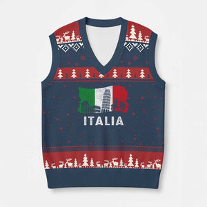 Italian Flag V-Neck Knit Sweater Vest Distressed Style Pisa Tower Colosseum Classic Scooter TS10 Navy Red Print Your Wear