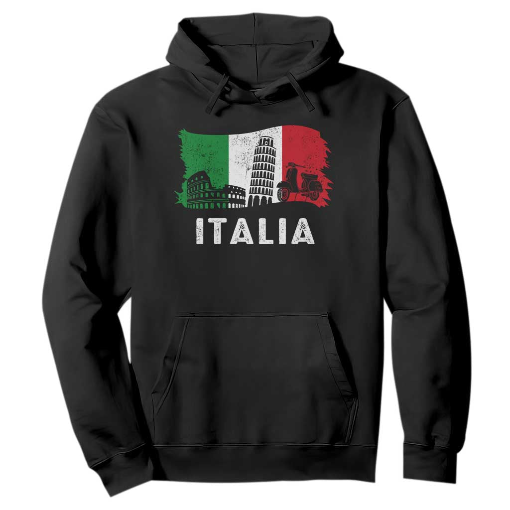 Italian Flag Hoodie Distressed Style Pisa Tower Colosseum Classic Scooter TS10 Black Print Your Wear