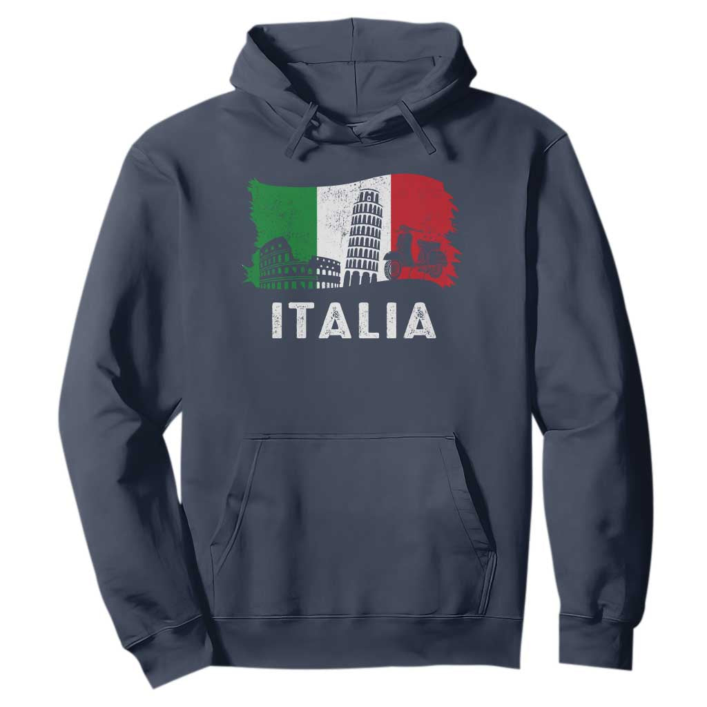 Italian Flag Hoodie Distressed Style Pisa Tower Colosseum Classic Scooter TS10 Navy Print Your Wear
