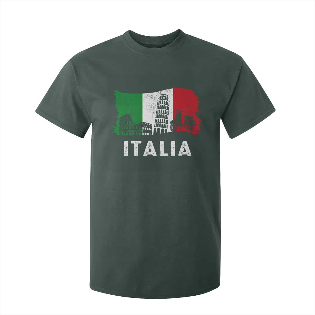 Italian Flag T Shirt For Kid Distressed Style Pisa Tower Colosseum Classic Scooter TS10 Dark Forest Green Print Your Wear